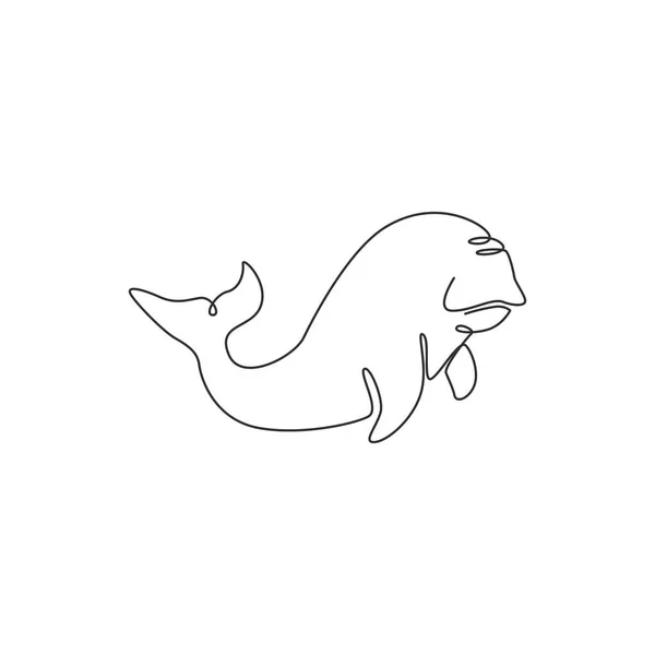 Único Desenho Uma Linha Dugong Engraçado Para Identidade Logotipo Náutico — Vetor de Stock