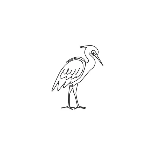 Одна Сплошная Линия Рисунка Симпатичной Стоячей Цапки Логотипа Компании Талисман — стоковый вектор