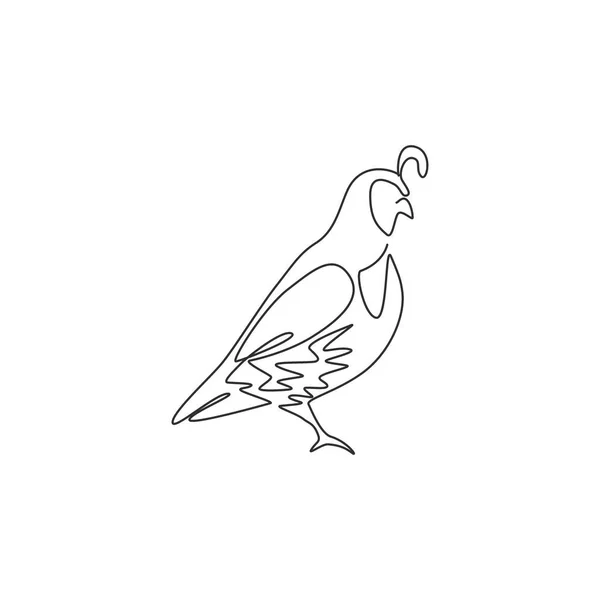 農場のロゴのアイデンティティのためのかわいいカリフォルニアのウズラの1つの連続線画 国立公園のアイコンのための非常に社交的な鳥のマスコットの概念 現代の単線描画デザイングラフィックベクトルイラスト — ストックベクタ
