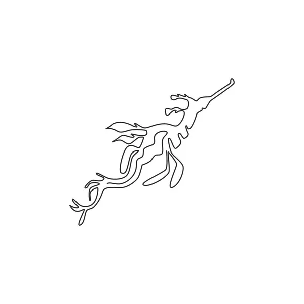 Disegno Singola Linea Bellissimo Dragoncello Frondoso Identità Del Logo Dell — Vettoriale Stock