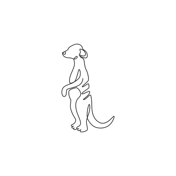 单行画的滑稽Meerkat为公司标志的身份 小食肉动物猴子吉祥物概念的国家狩猎公园图标 现代连续线条绘图设计矢量图形说明 — 图库矢量图片