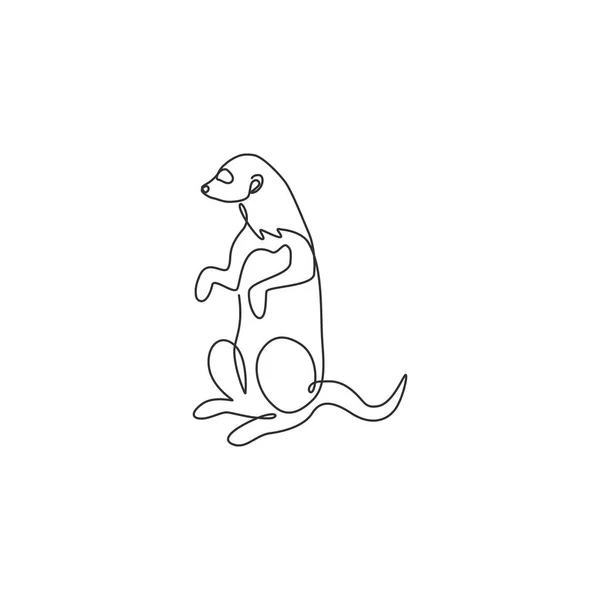 会社のロゴのアイデンティティのための愛らしいMeerkatの一本の線画 国立動物園のアイコンのためのSuricata Suricatta動物マスコットコンセプト 現代の連続線画ベクトルグラフィックイラスト — ストックベクタ