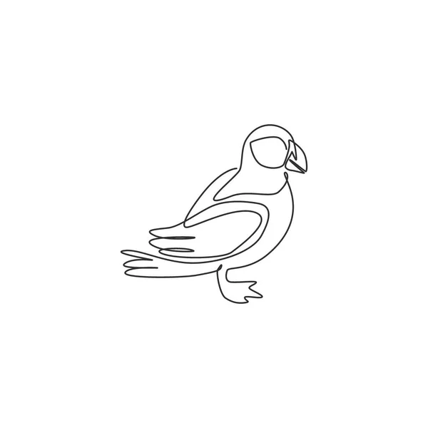 会社のロゴアイデンティティのためのかわいいパフィンの1つの連続線画 国立保護公園のアイコンのための魔法の海鳥のマスコットの概念 現代の単線描画ベクトルグラフィックイラスト — ストックベクタ