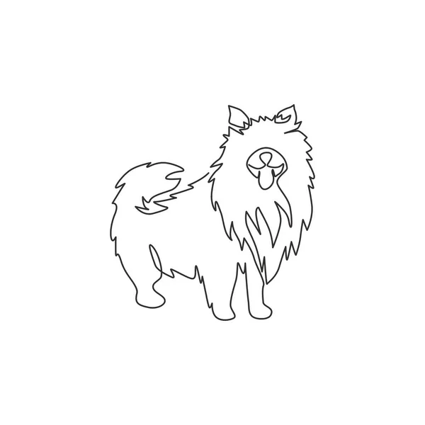 Jednořádková Kresba Roztomilého Pomeranian Psa Pro Identitu Firemního Loga Čistokrevný — Stockový vektor