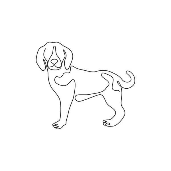 Una Línea Continua Dibujo Perro Beagle Divertido Para Identidad Del — Archivo Imágenes Vectoriales