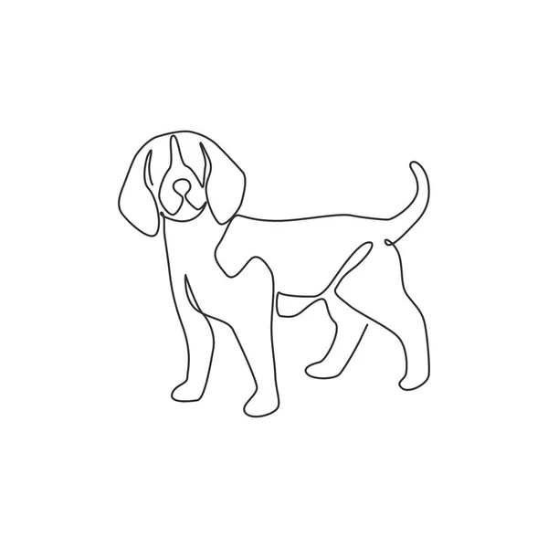 Singolo Disegno Una Linea Simpatico Cane Beagle Identità Logo Aziendale — Vettoriale Stock