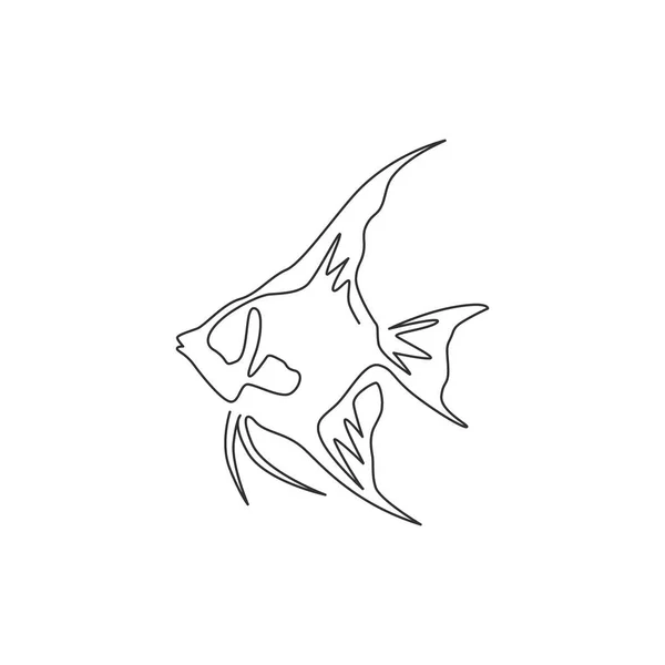 Single One Line Drawing Funny Freshwater Anglefish Company Logo Identity — Stock Vector