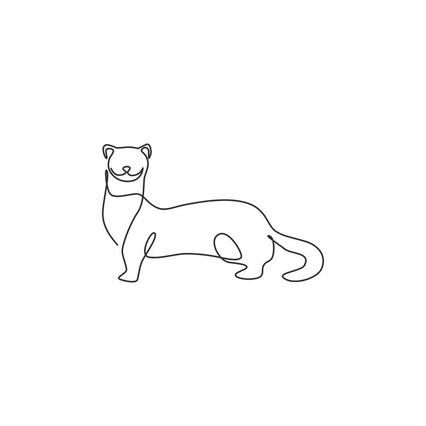 Однолинейный Рисунок Милой Ласки Логотипа Компании Малый Активный Талисман Хищника — стоковый вектор