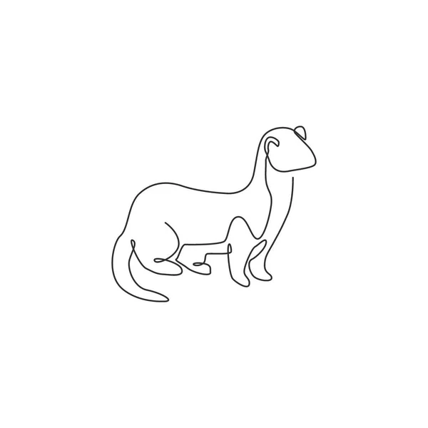 会社のロゴアイデンティティのための愛らしいウエーゼルの単連続線画 国立保護公園のアイコンのための小さな哺乳類捕食マスコットの概念 モダンな1行の図面ベクトルのイラスト — ストックベクタ
