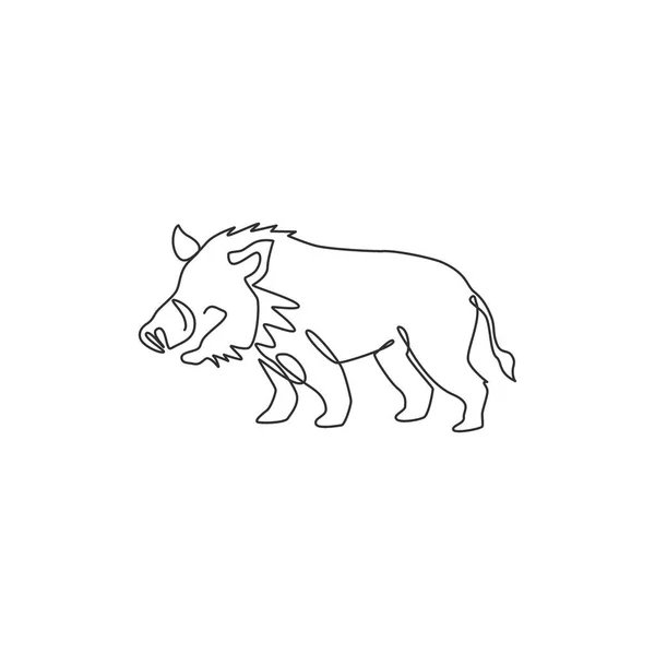 Один Сплошной Рисунок Дикого Обыкновенного Бородавочника Фирменного Логотипа Африканский Саванна — стоковый вектор