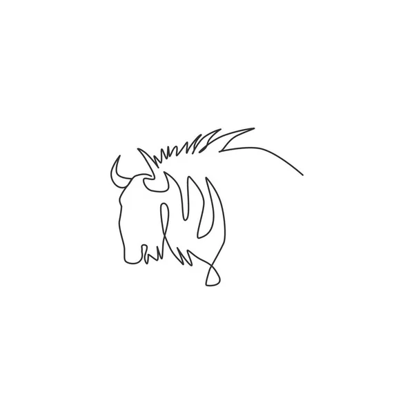 Ένα Συνεχές Σχέδιο Γραμμής Του Stout Wildebeest Head Για Την — Διανυσματικό Αρχείο