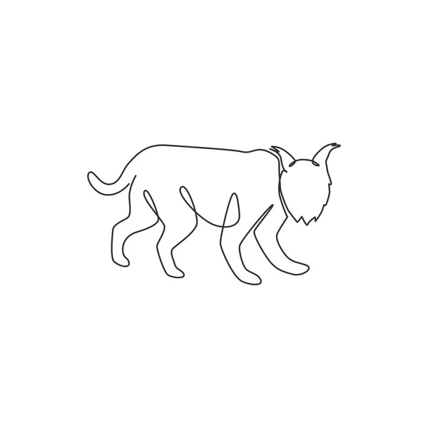 会社のロゴのアイデンティティのための激しいLynxの1つの連続線画 国立保護公園のアイコンのための素晴らしい哺乳動物のマスコットの概念 現代の単線描画ベクトルイラスト — ストックベクタ