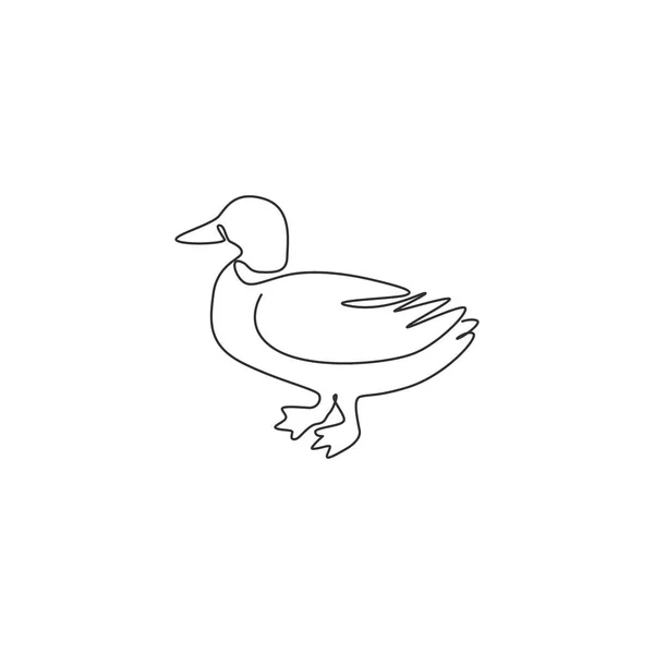 Single Continuous Line Drawing Cute Mallard Farm Logo Identity Waterfowl — Stock Vector
