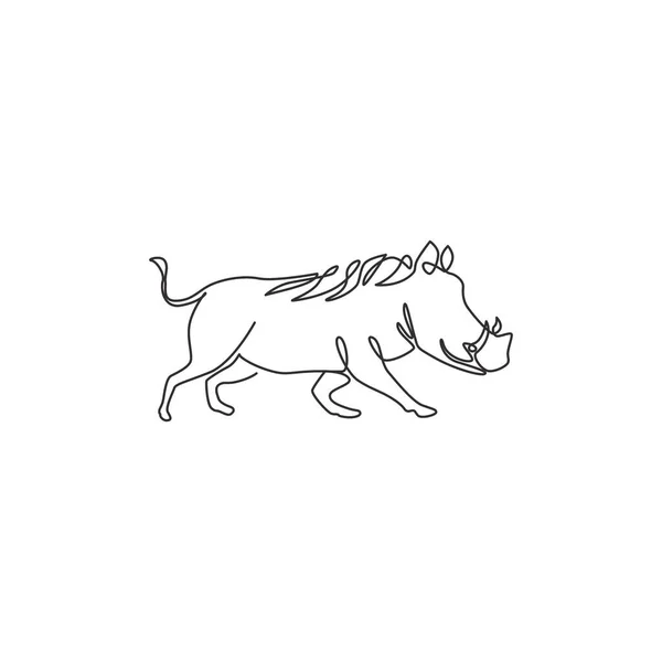 Desenho Linha Contínua Única Warthog Comum Selvagem Para Identidade Logotipo — Vetor de Stock