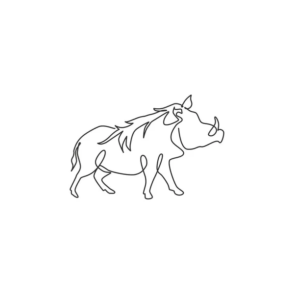 Desenho Linha Contínua Única Warthog Comum Selvagem Para Identidade Logotipo —  Vetores de Stock