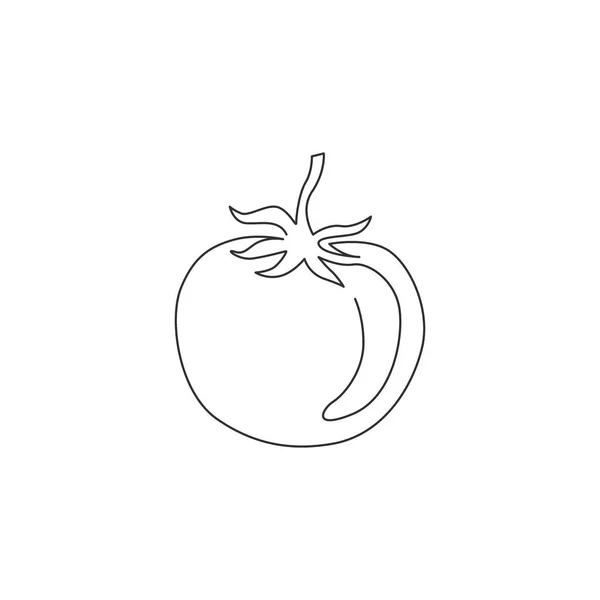 Jednolity Ciągły Rysunek Całego Zdrowego Pomidora Organicznego Identyfikacji Logo Rolnictwa — Wektor stockowy