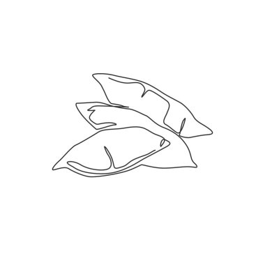 Bağyosun logosu kimliği için sağlıklı organik tatlı patateslerden oluşan tek bir çizgi. Sebze ikonu için taze sabah zaferi konsepti. Modern sürekli çizgi çizimi grafik tasarım vektörü çizimi