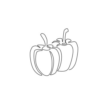Çiftlik logosu kimliği için sağlıklı organik dolma biber çizimi. Sebze ikonu için taze biber konsepti. Modern sürekli çizgi çizimi tasarım grafik vektör çizimi