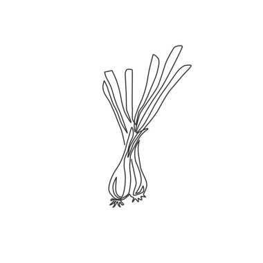 Çiftlik logosu kimliği için sağlıklı organik pırasa çizimi. Sebze ikonu için taze malzeme konsepti. Modern sürekli çizgi çizimi tasarım vektörü grafik çizimi