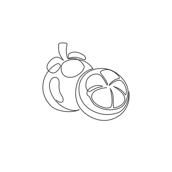Meyve Bahçesi Logosu Kimliği Için Dilimlenmiş Organik Mangosenli Tek Bir — Stok Vektör