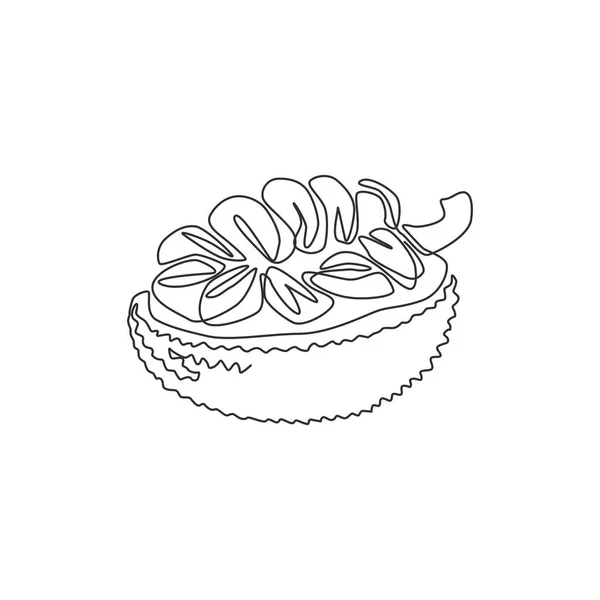 Однорядковий Малюнок Наполовину Зрізаного Здорового Органічного Джекфрута Фірмового Логотипу Саду — стоковий вектор