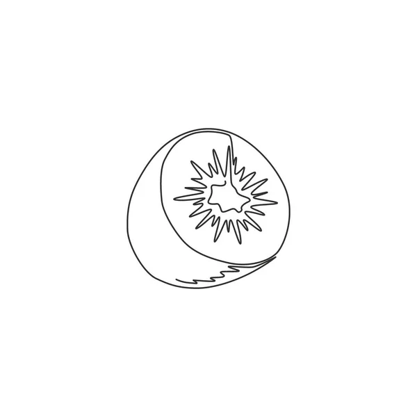 Одна Строка Рисует Наполовину Нарезанный Здоровый Органический Киви Идентификации Логотипа — стоковый вектор