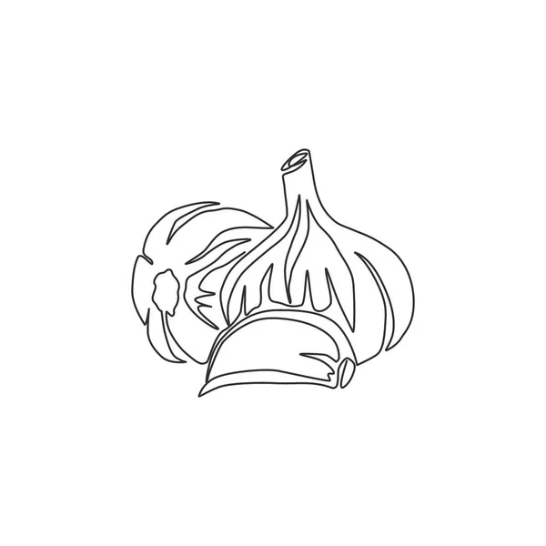 プランテーションロゴのアイデンティティのための健康的な有機ニンニク全体の1つの連続線画 野菜アイコンのための新鮮な料理調味料のコンセプト 現代の単線描画ベクトルグラフィックイラスト — ストックベクタ
