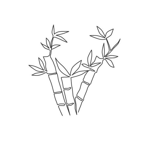 プランテーションのロゴアイデンティティのための竹の木の1つの連続線画 植物のアイコンのための新鮮な常緑多年草の開花植物コンセプト 現代の単線描画デザイングラフィックベクトルイラスト — ストックベクタ