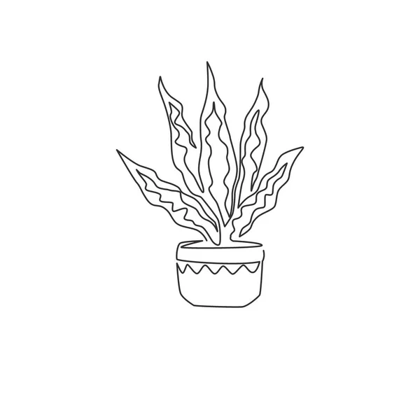 Eine Durchgehende Linienzeichnung Von Topfschlangenpflanzen Für Die Identität Des Wohnaccessoires — Stockvektor