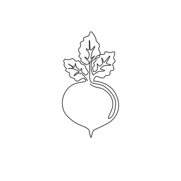 プランテーションロゴのアイデンティティのための全体の健康な有機ビートルートを描く1つの連続ライン 野菜のアイコンのための新鮮な庭のビートの植物のコンセプト 現代の単線描画ベクトルグラフィックイラスト — ストックベクタ