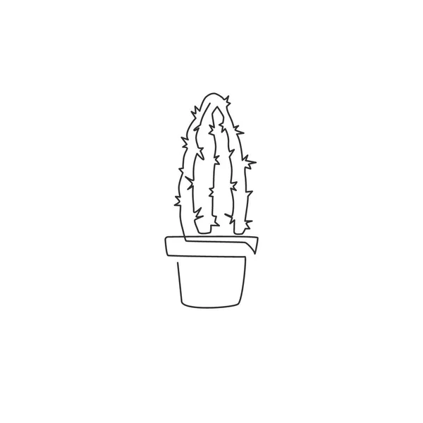 Jeden Ciągły Rysunek Linii Słodkie Doniczkowe Tropikalny Kręgosłup Kaktusa Roślin — Wektor stockowy