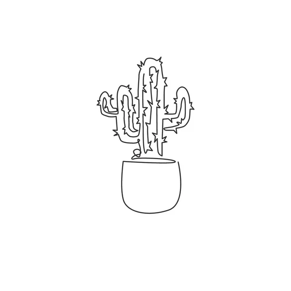 Jeden Wiersz Rysunek Ładny Doniczkowy Tropikalny Kaktus Roślin Drukowalne Dekoracyjne — Wektor stockowy