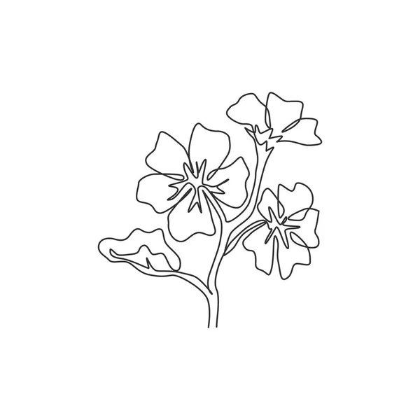 One Continuous Line Drawing Beauty Fresh Purple Mallow Home Decor — стоковый вектор