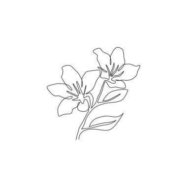 Bahçe logosu için tek sıra taze açelya. Ev dekorasyonu için dekoratif rhododendron çiçeği konsepti. Modern sürekli çizgi çizimi tasarım vektörü illüstrasyonu