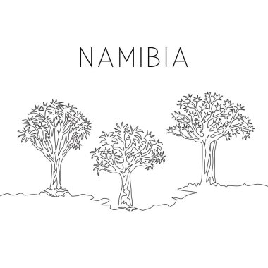 Titrek ağaç ormanının sürekli çizdiği tek çizgi. Ev dekorasyonu için dekoratif aloidendron ikilemi. Duvar posterleri. Turizm ve seyahat serisi. Modern bir çizgi çizimi tasarım vektörü çizimi