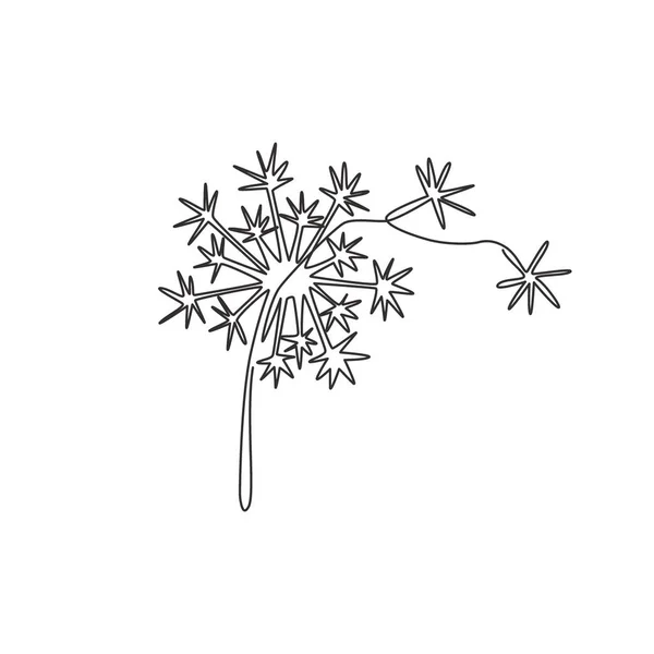 Jeden Rysunek Linii Piękna Świeżego Taraxacum Logo Ogrodu Nadruk Dekoracyjny — Wektor stockowy