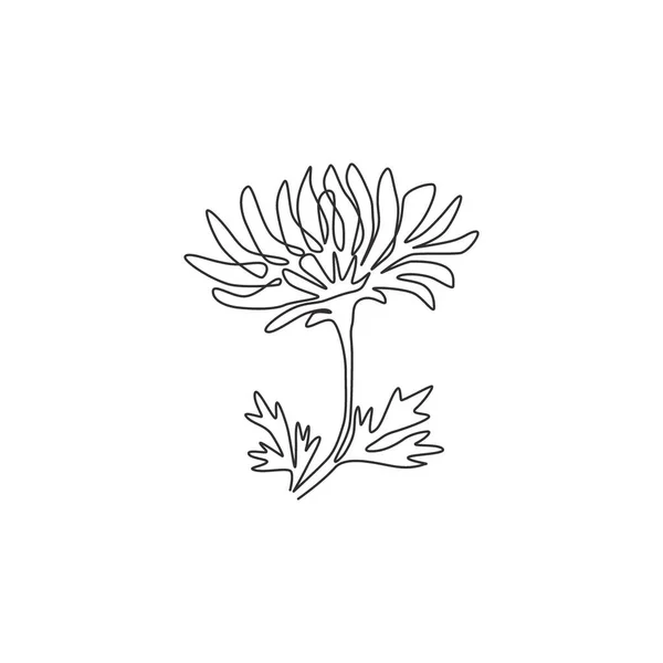 連続線画の美しさ庭のロゴのための新鮮な菊 家の装飾の壁のアートポスターの印刷のための印刷可能な装飾的なママの花のコンセプト 現代の単線描画ベクトルイラスト — ストックベクタ