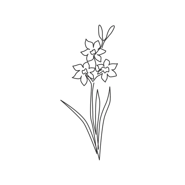 Uma Linha Contínua Desenho Beleza Narciso Fresco Logotipo Jardim Conceito — Vetor de Stock