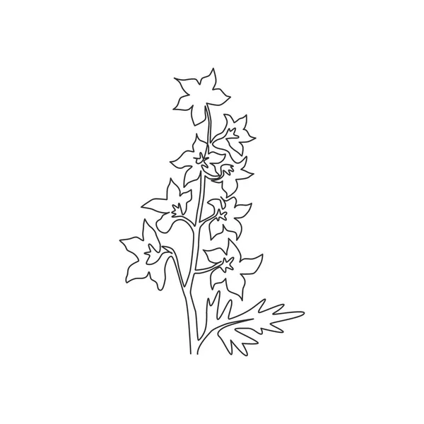 Uma Linha Contínua Desenho Beleza Fresco Larkspur Para Casa Decoração — Vetor de Stock