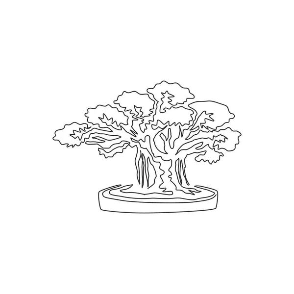Singola Linea Che Disegna Bellissimo Esotico Albero Bonsai Giapponese Piccolo — Vettoriale Stock