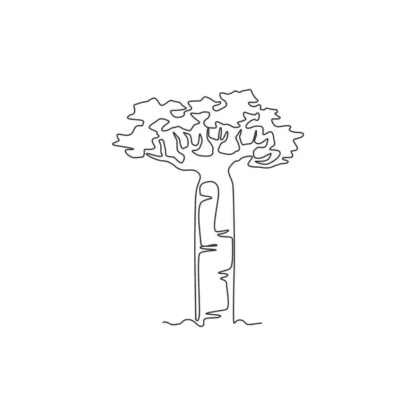 Singola Linea Continua Disegno Albero Gigante Baobab Poster Decorazione Della — Vettoriale Stock