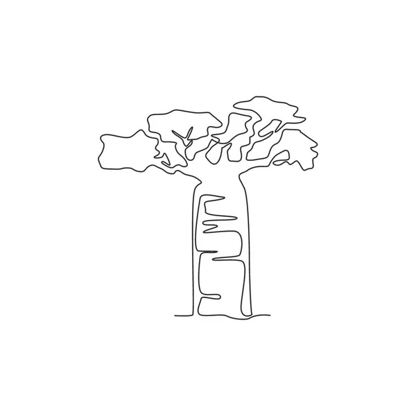 Singolo Disegno Una Linea Bellezza Albero Baobab Esotico Decorativo Gigante — Vettoriale Stock