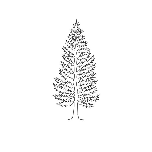 家の装飾の壁のアートポスターの印刷のための美しさとエキゾチックな松の木の1つの連続線画 国立公園のロゴのための装飾的な背の高い針葉樹のマツ工場 1本の線画ベクトル図 — ストックベクタ