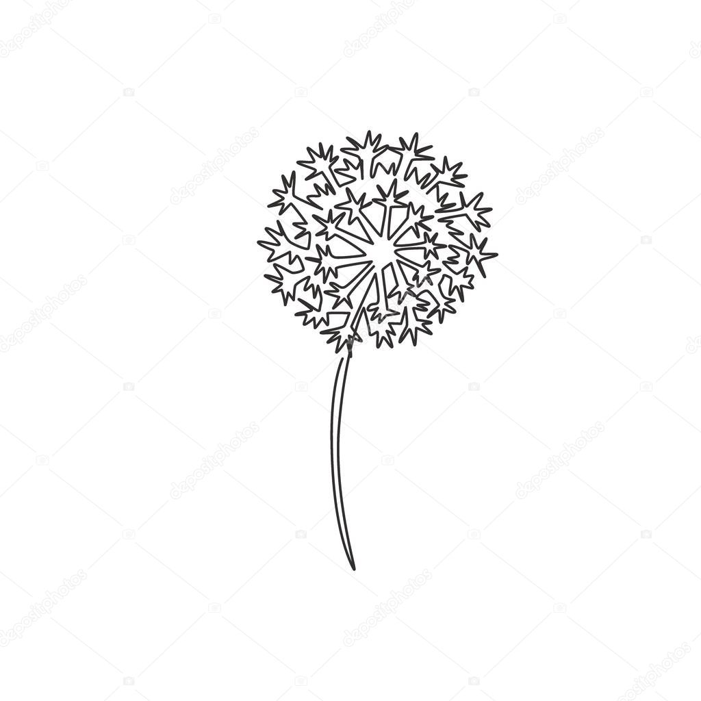 Single continuous line drawing beauty fresh taraxacum for home wall decor art poster print. Printable decorative dandelion flower for invitation card. Modern one line draw design vector illustration