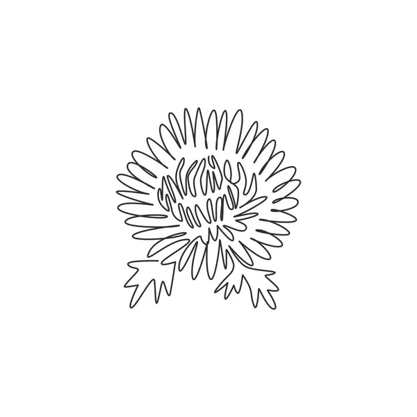 Jeden Ciągły Rysunek Linii Piękna Świeżego Chryzantemy Logo Ogrodu Drukowalne — Wektor stockowy