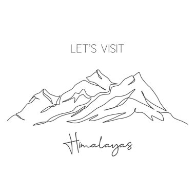 Himalaya Dağı Everest 'i çizen kesintisiz bir hat. Nepal Tibet 'te dünyaca ünlü bir yer. Tatil duvarı dekorasyonu poster baskısı konsepti. Modern tek çizgi çizimi tasarım vektör çizimi