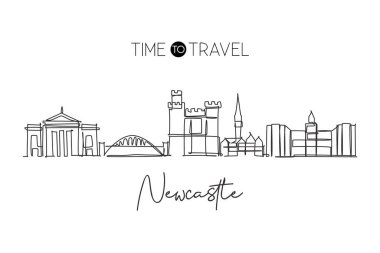 Single continuous line drawing of Newcastle city skyline. Famous city skyscraper landscape in world. Travel campaign wall decor home art poster concept. Modern one line draw design vector illustration clipart