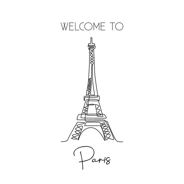 Dibujo Línea Continua Única Torre Eiffel Lugar Emblemático París Francia — Vector de stock