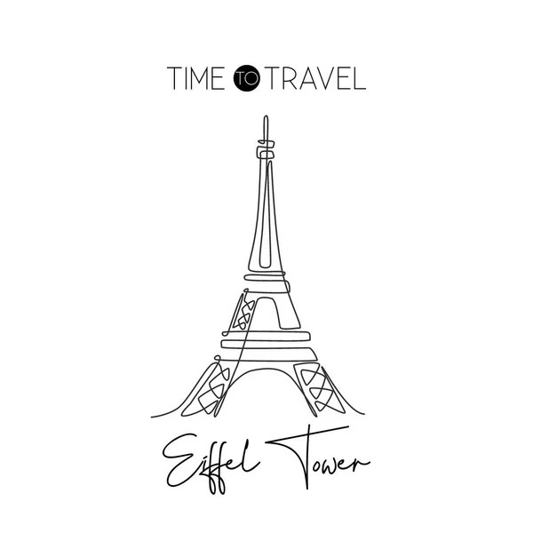 Una Línea Continua Dibujando Torre Eiffel Romántico Lugar Icónico París — Vector de stock