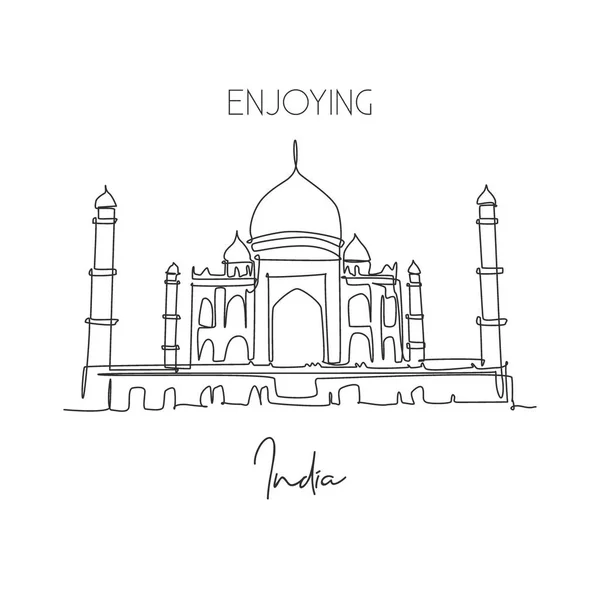Una Sola Línea Continua Dibujo Taj Mahal Palacio Hito Belleza — Archivo Imágenes Vectoriales